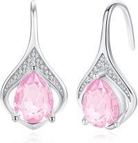 wholesale 925 Sterling Silver Birthstone Teardrop Leverback Dangle Earrings-pink
