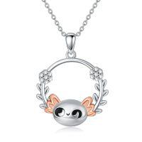 wholesale 925 Sterling Silver Cute Axolotl Pendant Necklace Rose Gold Wings Zircon Flower Wreath For Women-Axolotl