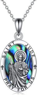 wholesale 925 Sterling Silver Saint Jude Pendant with Abalone Shell and Crosses on Chain for Men Women Christian Gifts Prayer Protection Faith Jewelry 16 + Extender-0-0