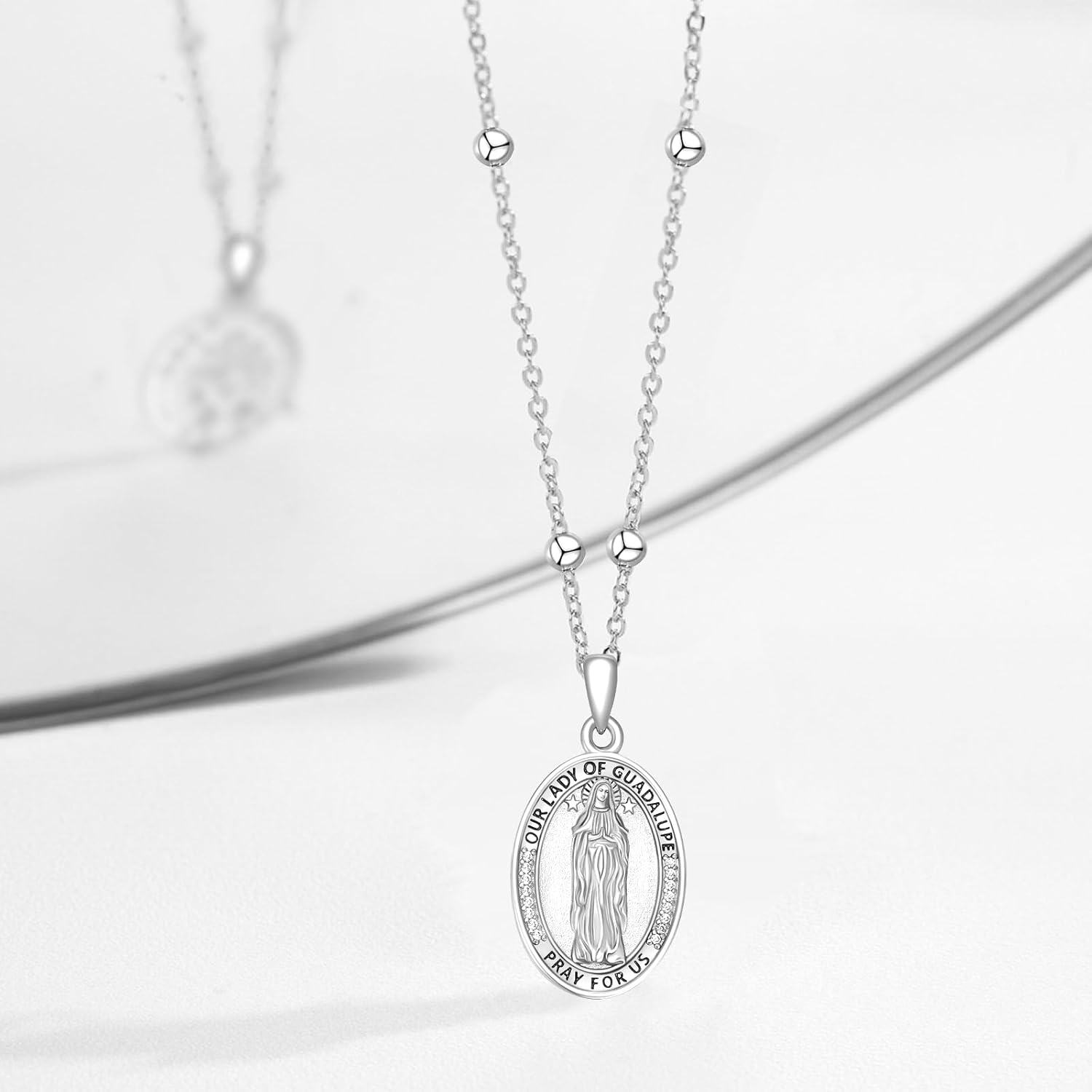 Sterling Silver Our Lady of Guadalupe Virgin Mary Medal Pendant Necklace-0-2