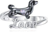wholesale 925 Sterling Silver Opal Dachshund Adjustable Dog Ring for Women-Black