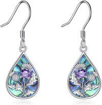 wholesale 925 Sterling Silver Mushroom/Dandelion/Scottish Thistle Abalone Shell Dangle Earrings s for Women-Scottish Thistle