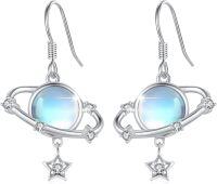 wholesale 925 Sterling Silver Blue Moonstone Star Drop Dangle Earrings for Women Girls -Planet Earrings#1
