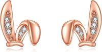 wholesale 925 Sterling Silver Plated Rose Gold Rabbit Shape Crystal Stud Earrings for Women-bunny ear earrings
