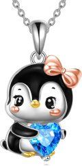 wholesale 925 Sterling Silver Blue Crystal Penguin Heart Pendant Necklace for Women Girls Gifts-0-0