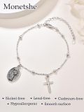 wholesale 925 Sterling Silver Virgin Mary & Cross Charm Bracelet for Women Girls Catholic Faith Gift Jewelry-0-2
