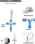 wholesale 925 Sterling Silver Blue Opal Flower Cross Drop Earrings for Women-0-3