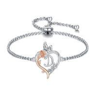 TOUPOP Sterling Silver Rose Heart Butterfly Initial D Letter Link Bracelet For Women-undefined
