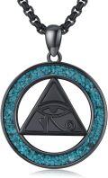 wholesale 925 Sterling Silver Round Blue Stone Egyptian Symbol Pendant Necklaces for Men Women s-0-0