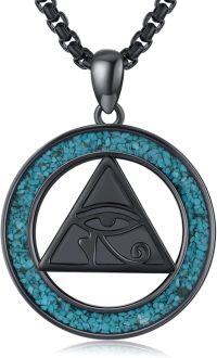 wholesale 925 Sterling Silver Round Blue Stone Egyptian Symbol Pendant Necklaces for Men Women s-eye of horus