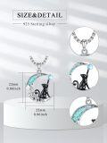 wholesale 925 Sterling Silver Cat on Turquoise Crescent Moon with Blue Stone Pendant Necklace-0-1
