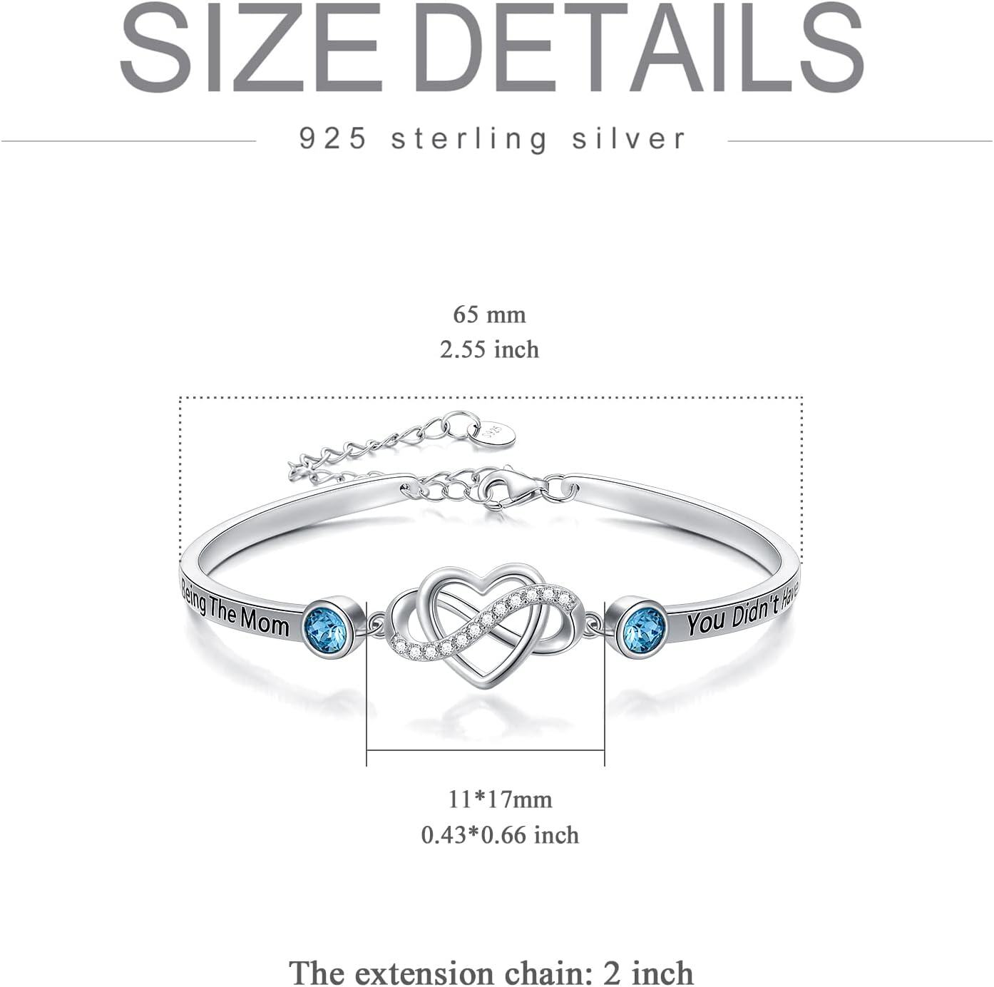 925 Sterling Silver Blue Crystal Infinity Heart Bracelet for Mom Gifts-0-3