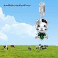 wholesale  925 Sterling Silver & Emerald Cow Charm Bead with Zircon - 9.7x14.5mm May Birthstone Jewelry for Women-0-2