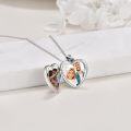 wholesale 925 Sterling Silver Heart-Shaped Photo Locket Pendant with Blue Stone and Sunflower Design - Mother's Day Gifts for Women-0-2