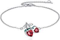 wholesale 925 Sterling Silver CZ Heart-Shaped Charm Chain Bracelet/Anklet-Strawberry Bracelet