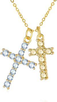 wholesale 14K Gold Sterling Silver Birthstone Double Cross Necklace for Women-03-11-Mar-Nov