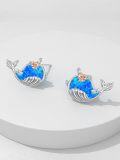 wholesale TOUPOP Whale Earrings S925 Sterling Silver Blue Opal Whale Stud Earrings Dainty Animal Jewelry Birthday Gifts For Women Her Sisters -0-1