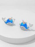 TOUPOP Sterling Silver Blue Opal Whale Stud Earrings Dainty Animal Jewelry-0-1