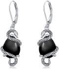 wholesale 925 Sterling Silver Snake Black Onyx Leverback Dangle Earrings Gothic  for Women Girls-0-0