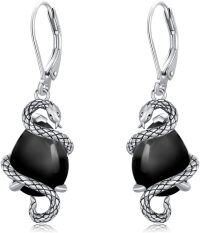 wholesale 925 Sterling Silver Snake Black Onyx Leverback Dangle Earrings Gothic  for Women Girls-Snake Black Onyx