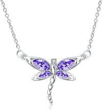 wholesale 925 Sterling Silver Crystal Dragonfly Necklace Birthstone Jewelry Gift-2 February Birthstone