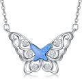 wholesale 925 Sterling Silver Opal Butterfly Necklace for Women Dainty Charm Jewelry Blue Glitter Pendant Necklace-0-0