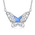 wholesale 925 Sterling Silver Blue Opal Butterfly Pendant With Cz Stones-0-0