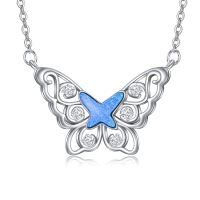 wholesale 925 Sterling Silver Blue Opal Butterfly Pendant With Cz Stones-Style-2