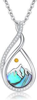 wholesale 925 Sterling Silver Abalone Shell Teardrop Mountain Pendant Necklace with Yellow Crystal and Cubic Zirconia for Women's Religious Gifts-0-0