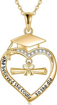 wholesale 925 Sterling Silver Crystal Heart Graduation Cap Pendant Necklace for Women and Girls-Gold