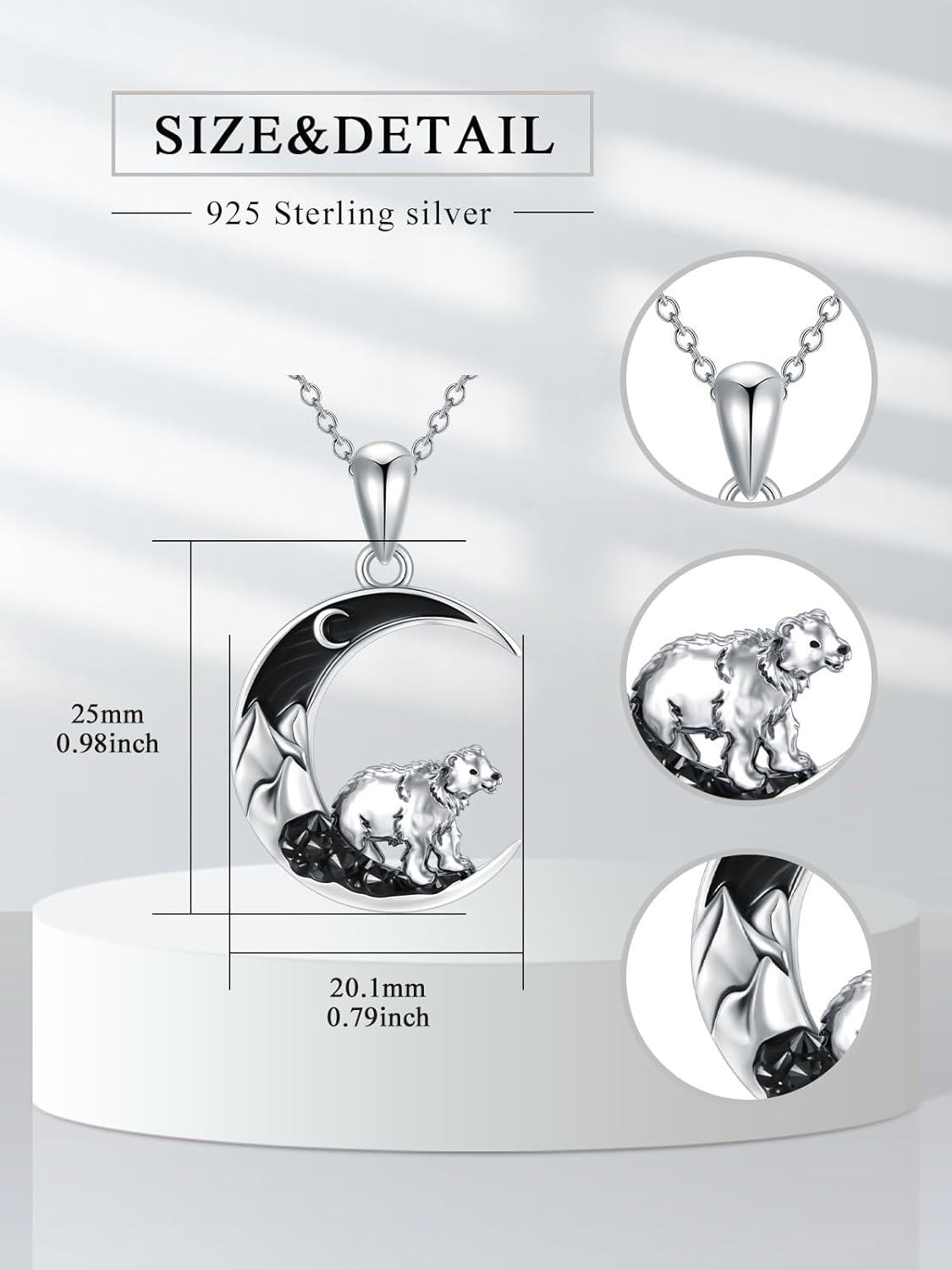 wholesale 925 Sterling Silver Crescent Moon Bear Pendant Necklace for Women Girls Gifts 48cm Chain Length-0-1