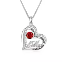 wholesale 925 Sterling Silver & Birthstone Mom Heart Pendant Necklace - I Love You Always Forever Engraved Gift for Mother Wife Grandma-01 Jan.- Garnet