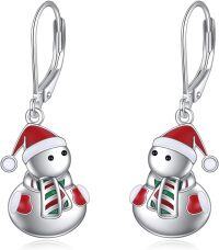 wholesale 925 Sterling Silver Santa Claus Dangle Earrings with Red Hat and Scarf - Christmas s for Women-Christmas Snowman