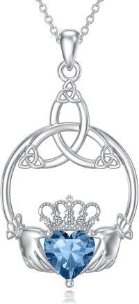 wholesale 925 Sterling Silver Celtic Claddagh Necklace with Heart Birthstones-12-December