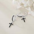 wholesale 925 Sterling Silver Cross Dangle Huggie Hoop Earrings for Men & Women-0-3