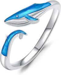 wholesale 925 Sterling Silver Ocean Open Ring w Orca Shark Manta Ray Animal Lovers Jewelry Gift-Blue Whale