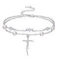 wholesale 925 Sterling Silver Metal Freshwater Pearl Faith Cross Bracelet for Women - Dainty Double Chain Christian-0-0