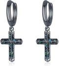 wholesale Black 925 Sterling Silver Cross Huggie Hoop Dangle Earrings with Abalone Shell Inlay-0-0