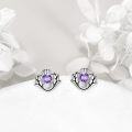wholesale 925 Sterling Silver Purple Crystal Flower Stud Earrings-0-4