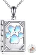 wholesale 925 Sterling Silver Paw Print Photo Locket Pendant Necklace for Women Girls - Memorial Keepsake s with Chain 48cm/60cm Length (Blue Moonstone)-0-0