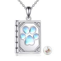 wholesale 925 Sterling Silver Paw Print Photo Locket Pendant Necklace for Women Girls - Memorial Keepsake s with Chain 48cm/60cm Length (Blue Moonstone)-Book-Paw