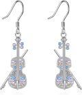 wholesale 925 Sterling Silver Cubic Zirconia Violin Earrings for Women, Hypoallergenic Gift for Violinists, 1.54 Inch Elegant Music Jewelry, Perfect for Sensitive Skin-0-0