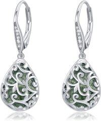 wholesale 925 Sterling Silver 12 Birthstone Trendy Dangle Earrings for Women Teens-01-Moss Agate