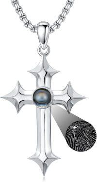 wholesale 925 Sterling Silver Black Onyx Starburst Cross Projection Necklace for Women & Men Personalized Photo Pendant Elegant s -Cross-3