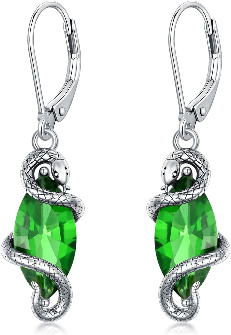Sterling Silver Crystal Vintage Snake Dangle Drop Leverback Earrings for Women-0-1