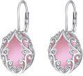 wholesale 925 Sterling Silver Pink Mother of Pearl Shell Oval Leverback Filigree Boho Dangle Earrings-0-0