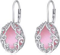 wholesale 925 Sterling Silver Pink Mother of Pearl Shell Oval Leverback Filigree Boho Dangle Earrings-Pink opal earrings