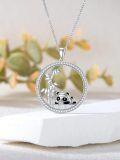 wholesale 925 Sterling Silver 925 Panda Bamboo CZ Pendant Necklace for Women Girls -0-3