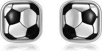 wholesale 925 Sterling Silver Black and White Football Stud Earrings for Sports Enthusiasts-Soccer