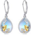 wholesale 925 Sterling Silver Bee & Flower Drop Earrings with Amethyst and Citrine-0-0